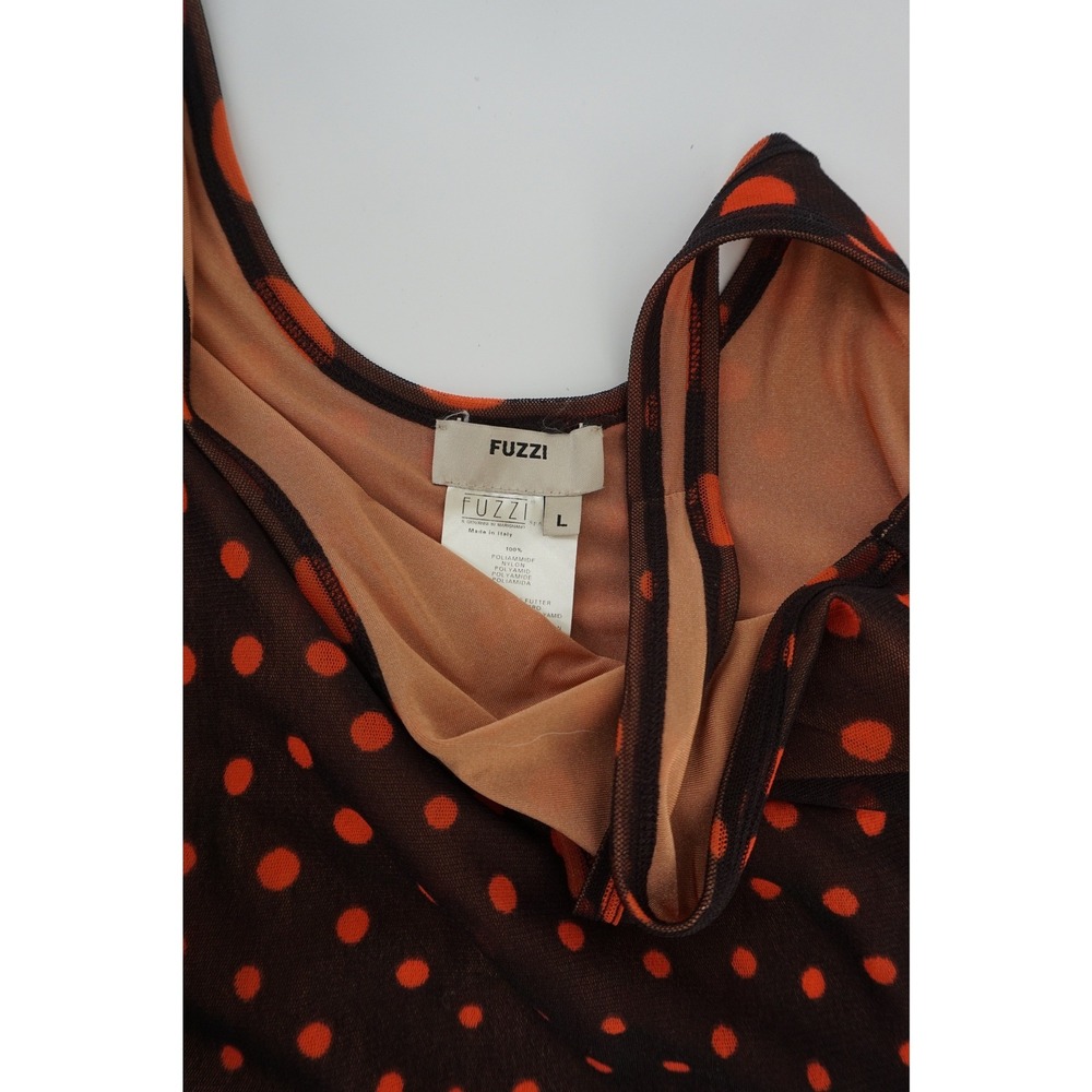 Fuzzi sleeveless tulle maxi dress Whimsygoth Retro Brown Orange Italian sz L - Picture 8 of 8